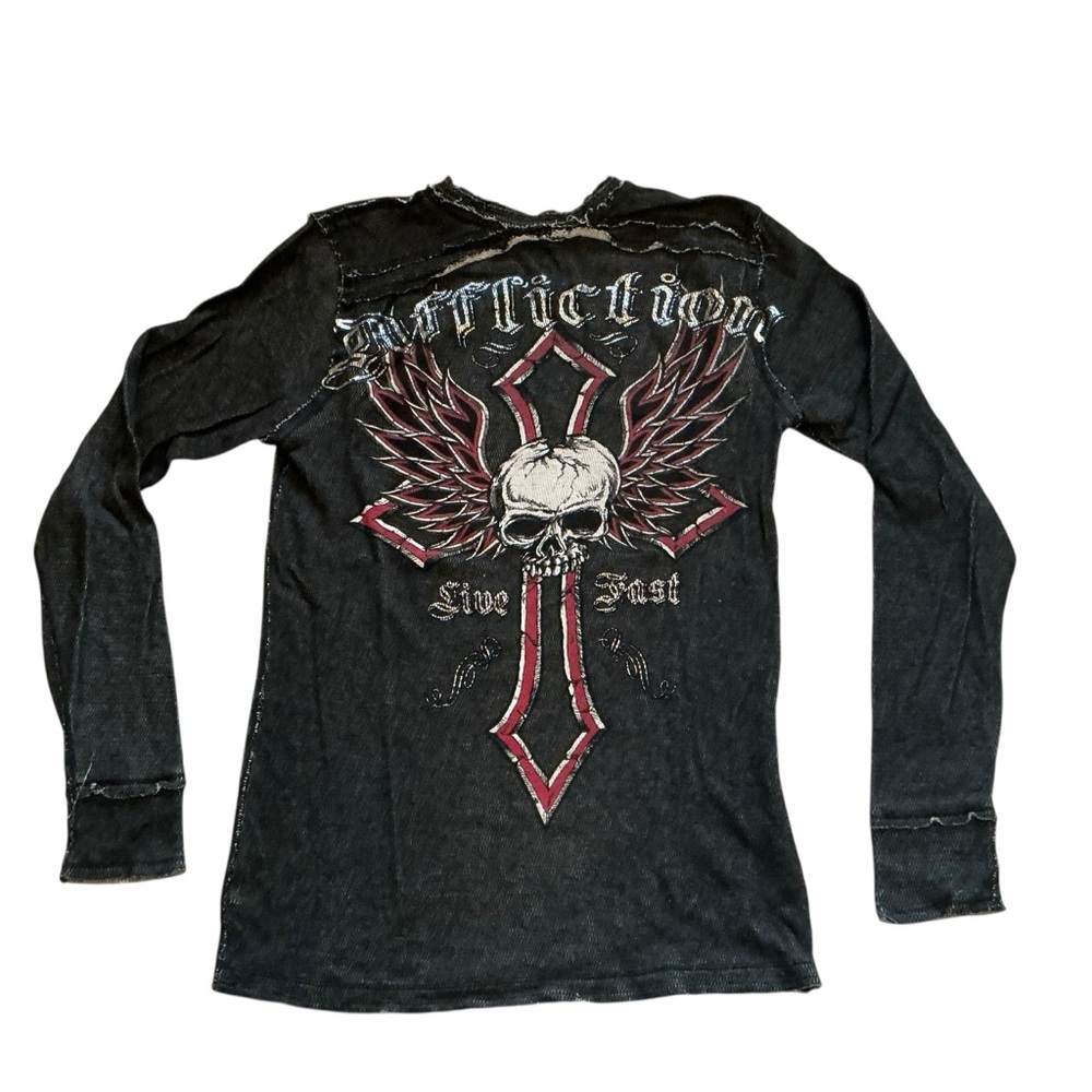 Vintage Y2K grunge affliction thermal long sleeve reversible angel wings tee L - Picture 2 of 7